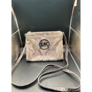 Michael Kors Snake‎ Print Crossbody Bag Purse Satchel MK Logo Gray